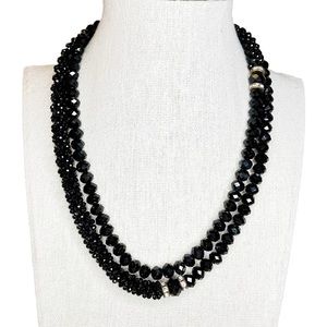 Vintage Black Faceted Crystal & Rhinestone Beaded Necklace